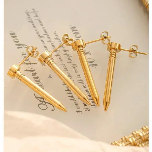 Gold Nail Earrings - Picture 3 of 3